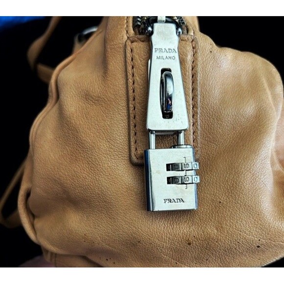 Prada Genuine Leather Shoulder/Handbag In Camel Zip Closure With Lock Luxury - Picture 9 of 16